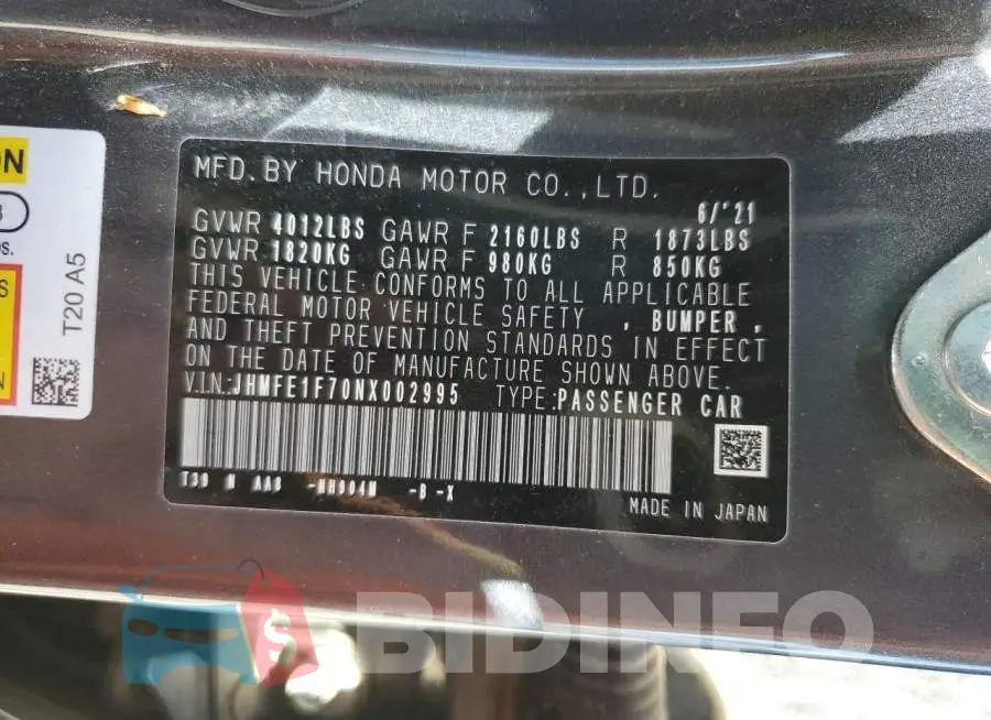 JHMFE1F70NX002995 Photo# 12