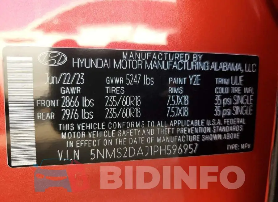 5NMS2DAJ1PH596957 Photo# 13
