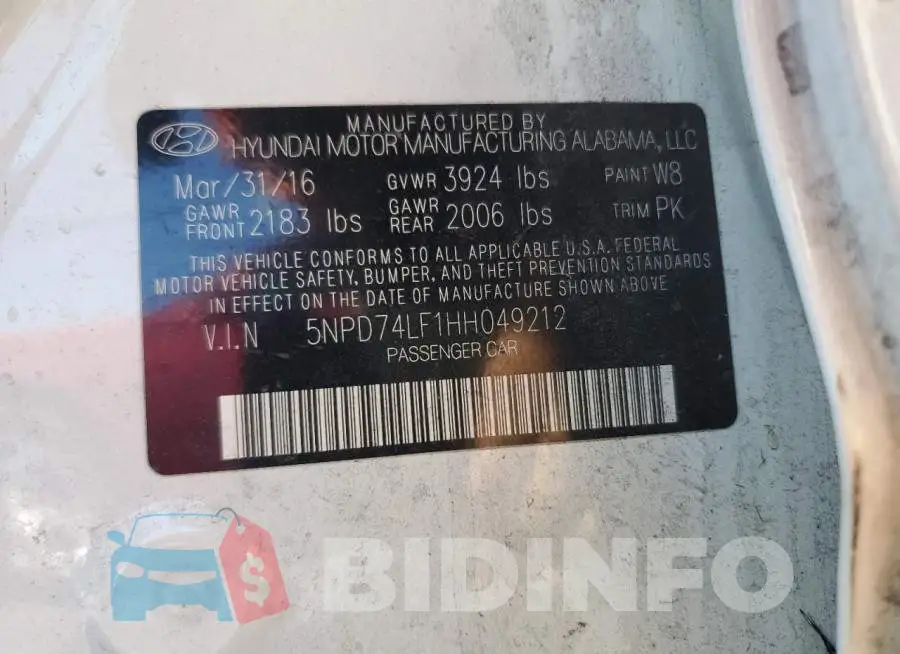 5NPD74LF1HH049212 Photo# 12