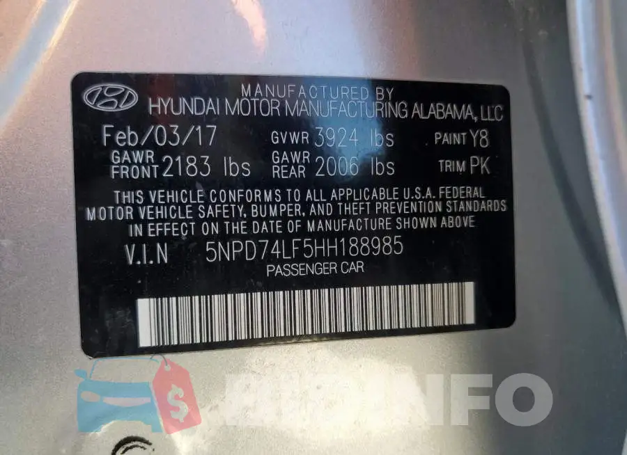 5NPD74LF5HH188985 Photo# 12