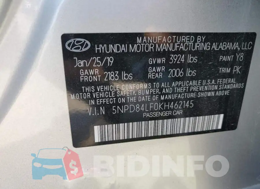 5NPD84LF0KH462145 Photo# 13