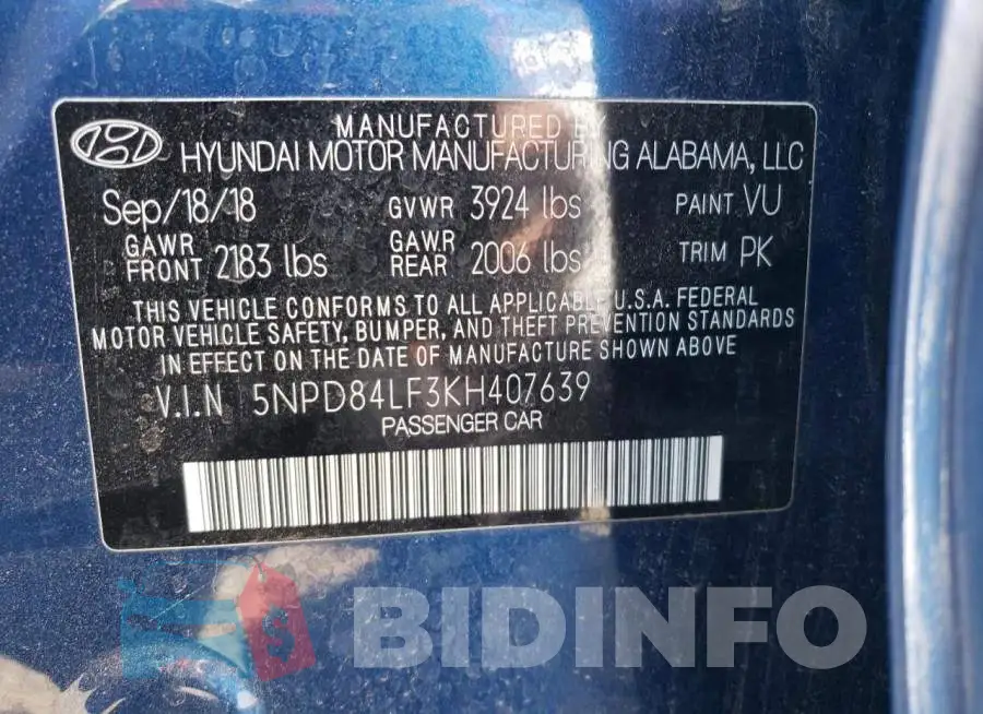 5NPD84LF3KH407639 Photo# 13