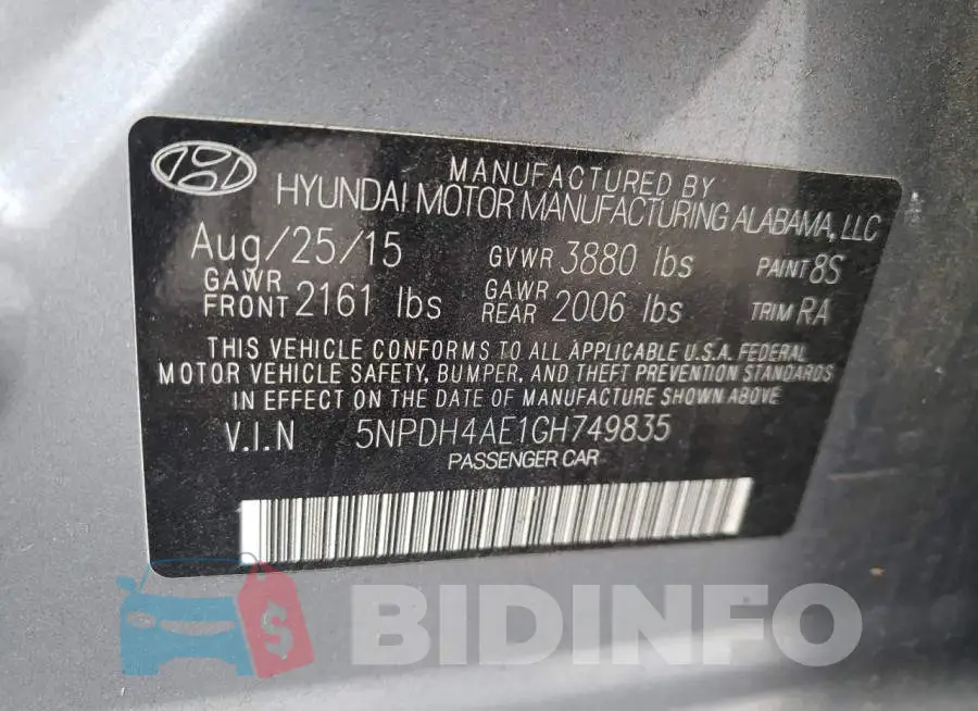 5NPDH4AE1GH749835 Photo# 12