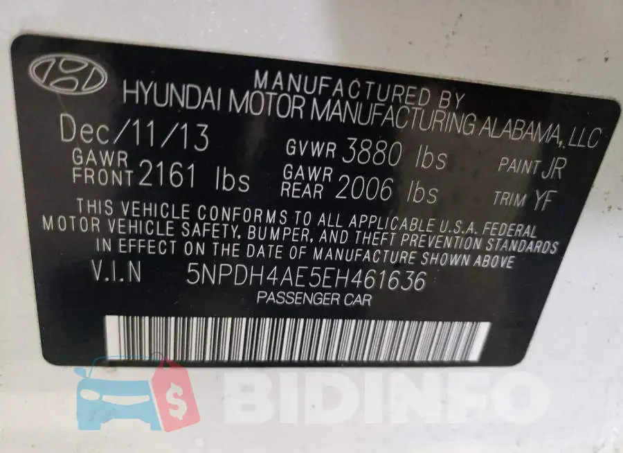 5NPDH4AE5EH461636 Photo# 12