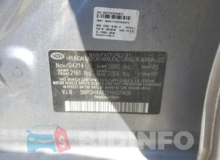 5NPDH4AE5FH607406 Photo# 12