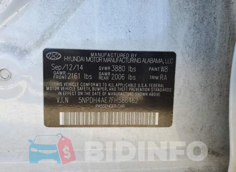 5NPDH4AE7FH586462 Photo# 12