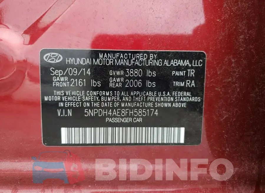 5NPDH4AE8FH585174 Photo# 12