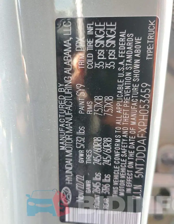 5NTJDDAFXPH053659 Photo# 13