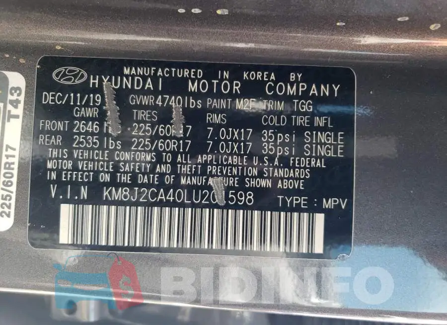 KM8J2CA40LU201598 Photo# 13