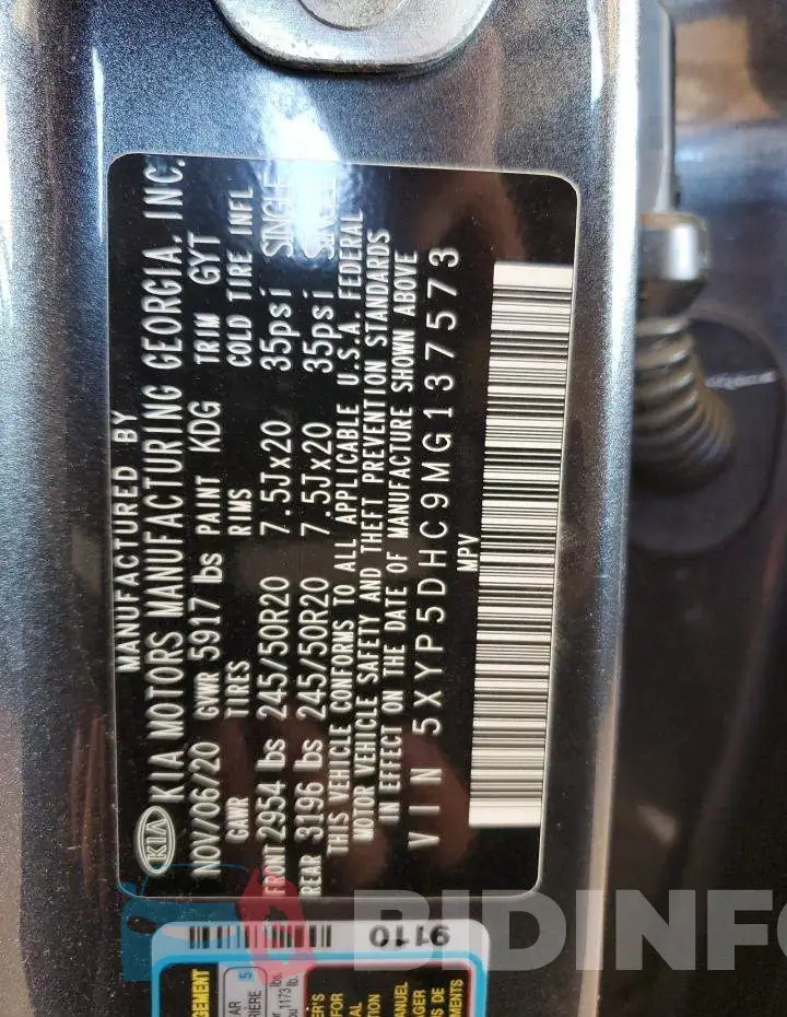 5XYP5DHC9MG137573 Photo# 14
