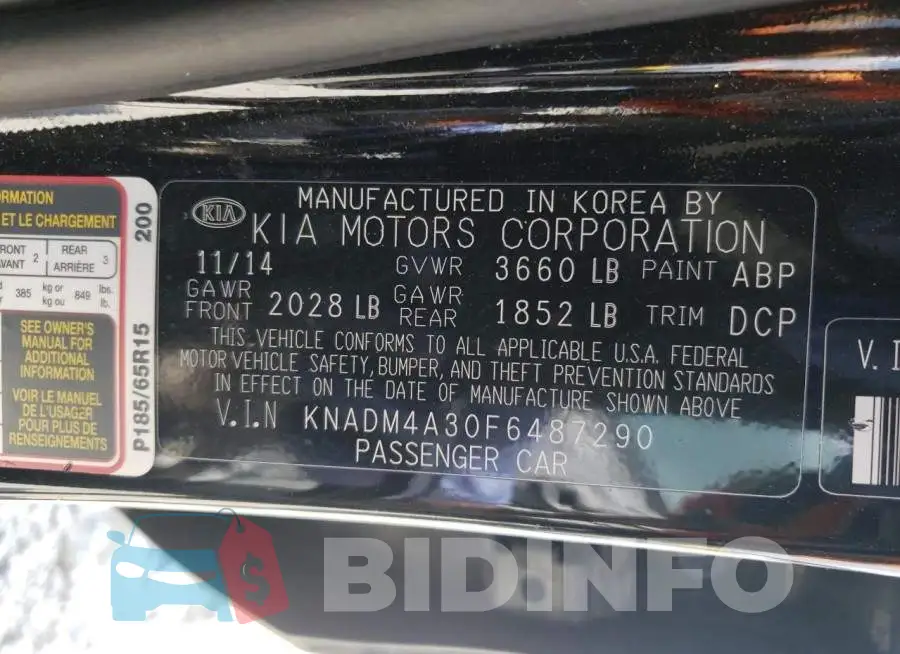 KNADM4A30F6487290 Photo# 12