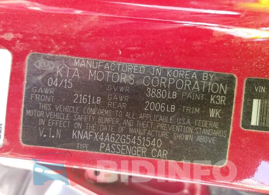 KNAFX4A62G5451540 Photo# 12