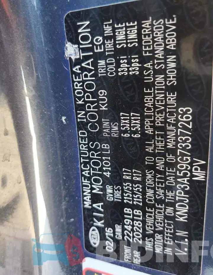 KNDJP3A59G7337263 Photo# 13