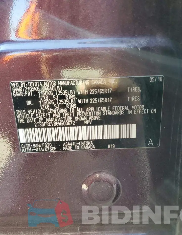 2T3BFREV8GW500672 Photo# 12