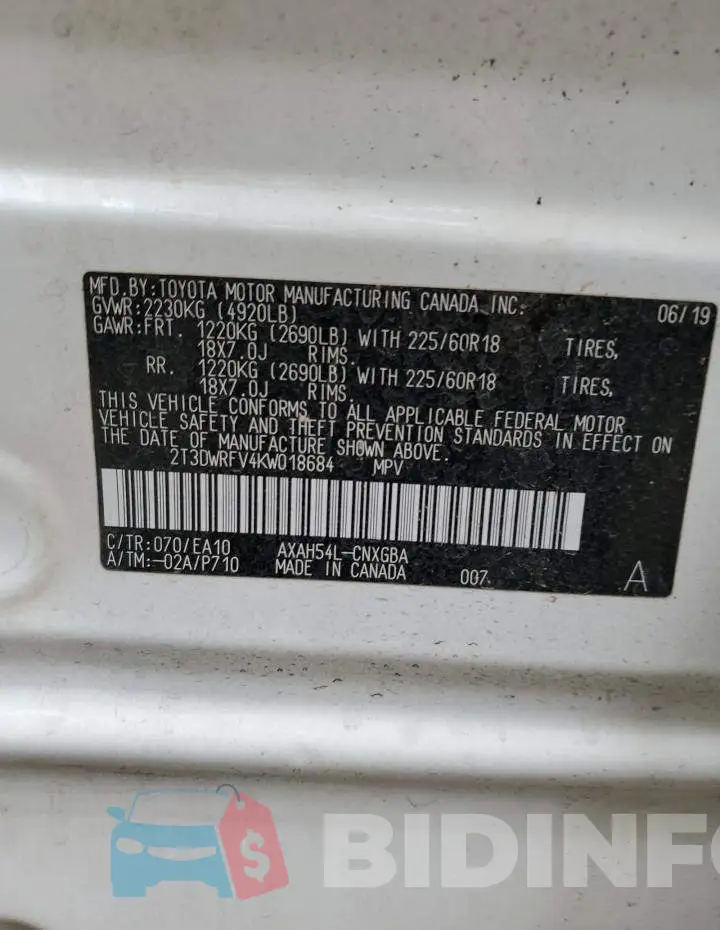 2T3DWRFV4KW018684 Photo# 14