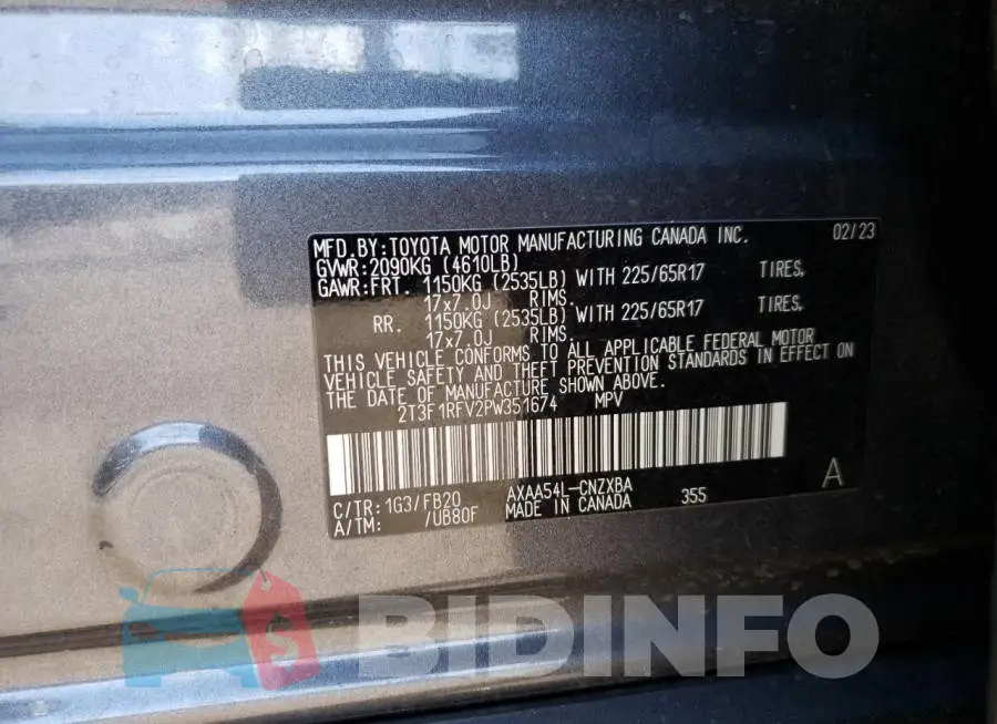2T3F1RFV2PW351674 Photo# 12