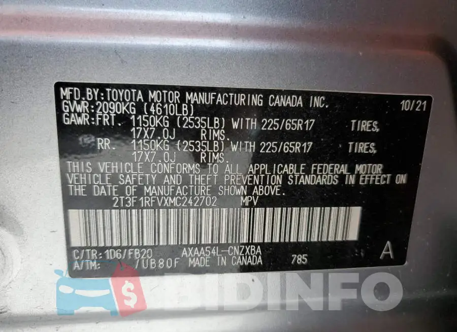 2T3F1RFVXMC242702 Photo# 13