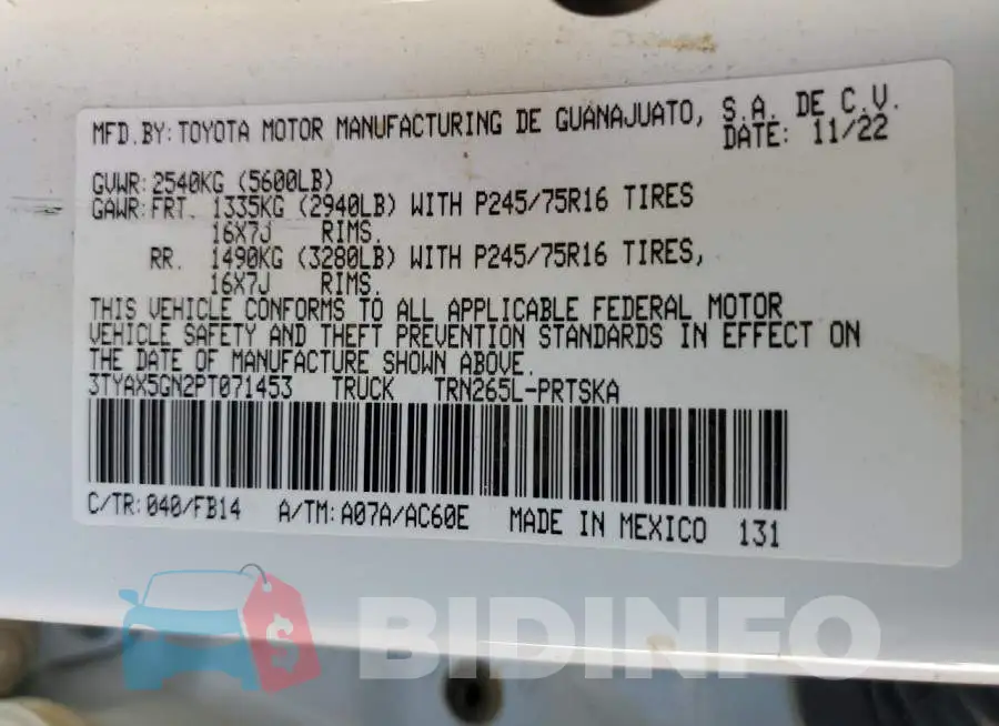 3TYAX5GN2PT071453 Photo# 13