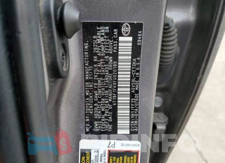4T1BF1FK8FU020189 Photo# 12