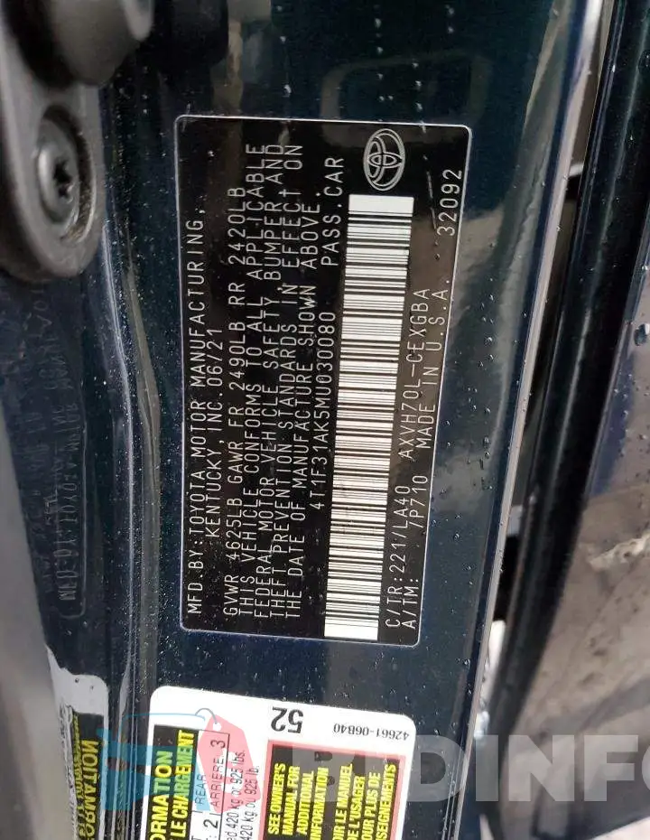 4T1F31AK5MU030080 Photo# 12