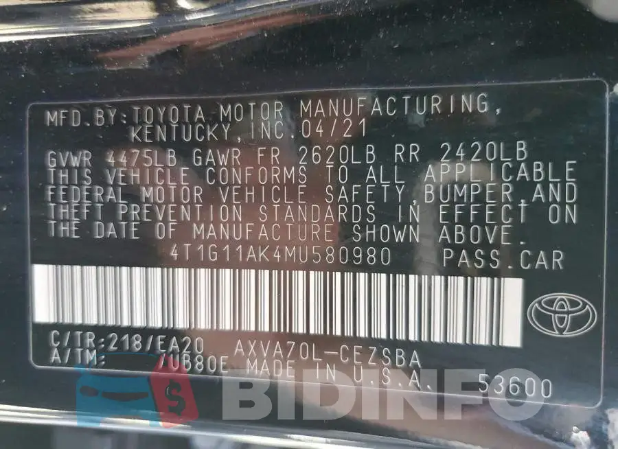 4T1G11AK4MU580980 Photo# 12