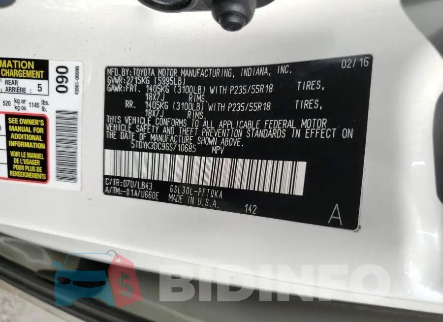 5TDYK3DC9GS710685 Photo# 14