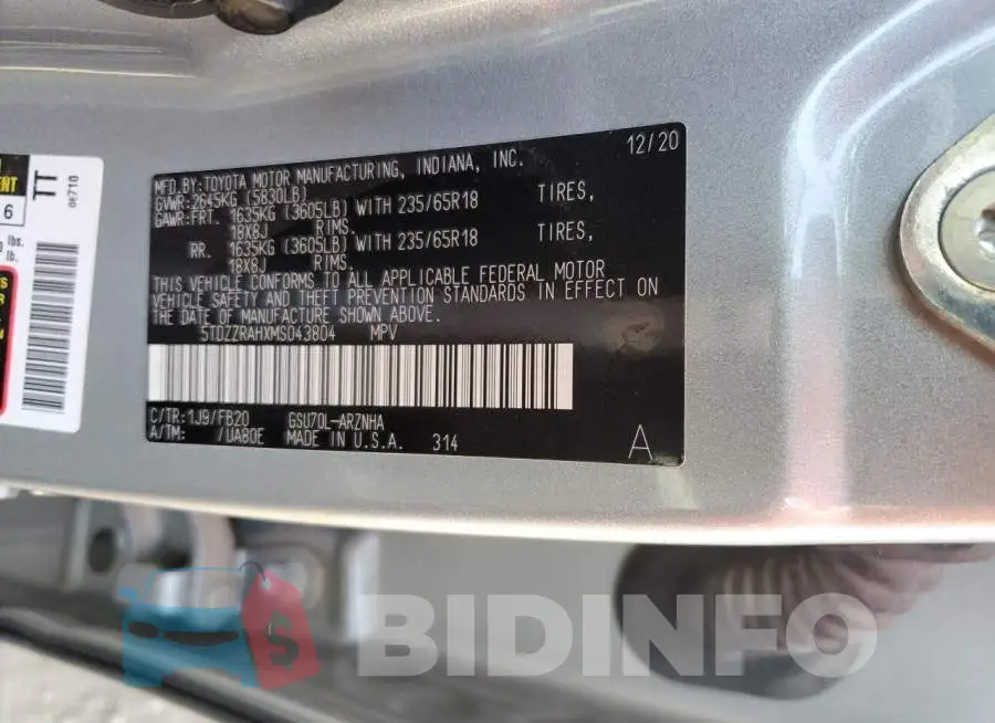 5TDZZRAHXMS043804 Photo# 13