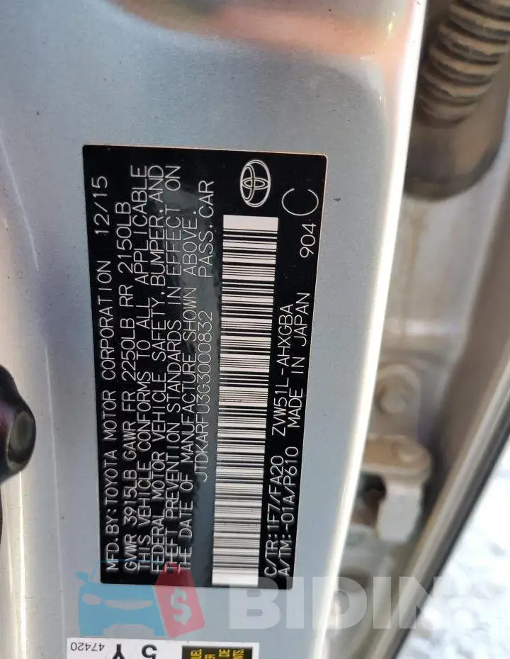 JTDKARFU3G3000832 Photo# 12