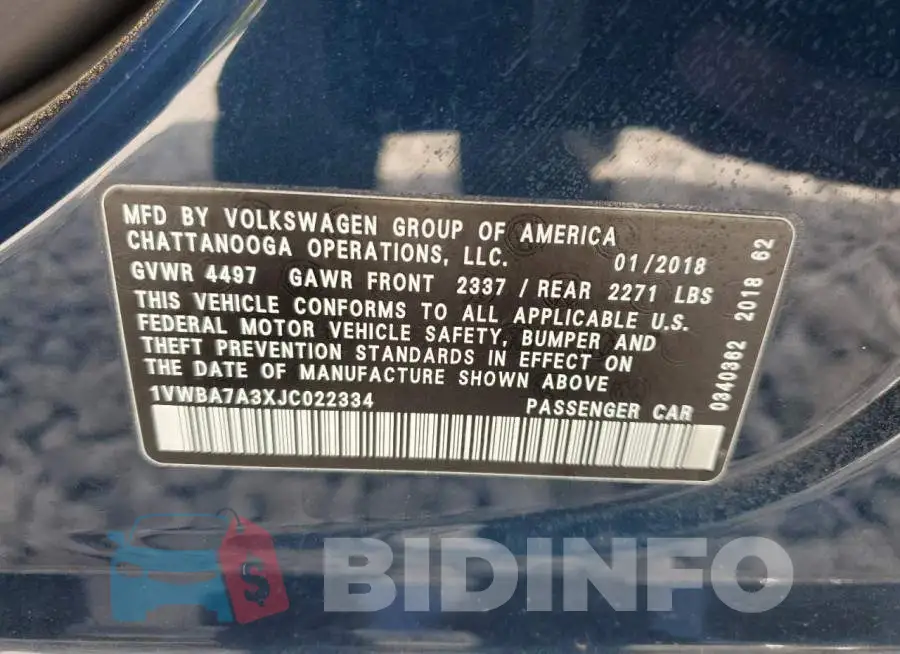 1VWBA7A3XJC022334 Photo# 12