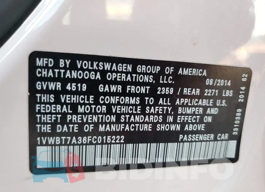 1VWBT7A36FC015222 Photo# 12
