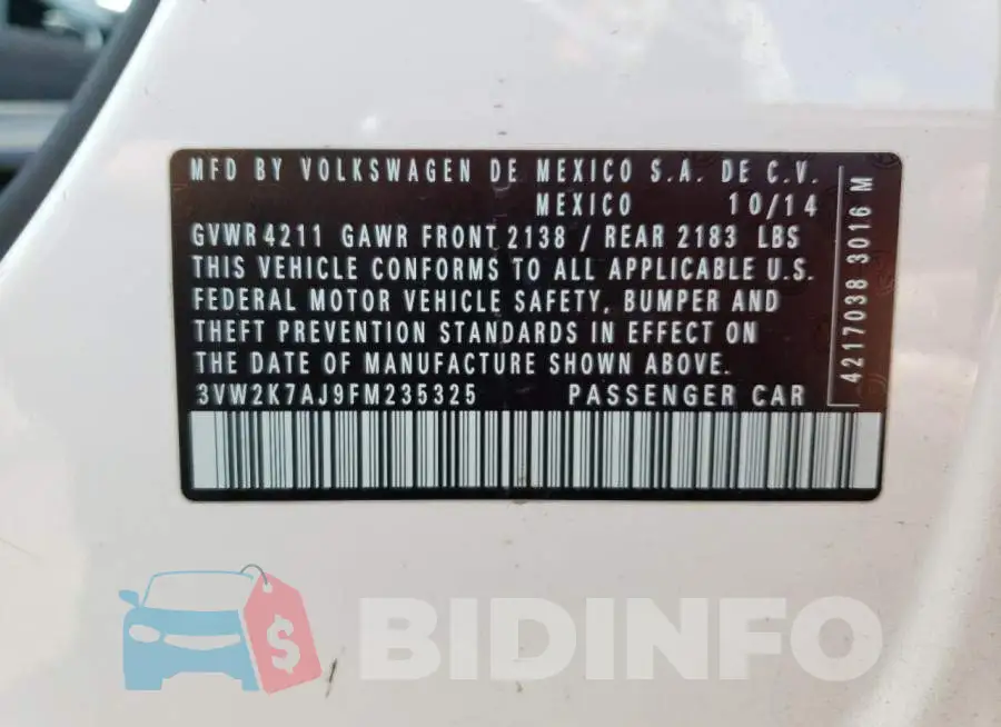 3VW2K7AJ9FM235325 Photo# 13