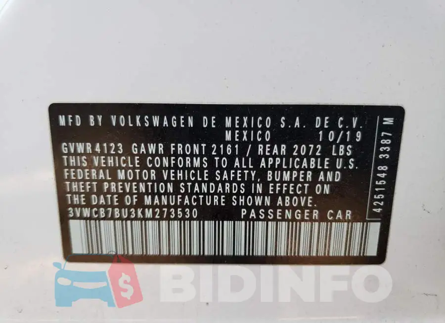 3VWCB7BU3KM273530 Photo# 13