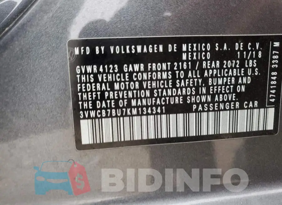 3VWCB7BU7KM134341 Photo# 12