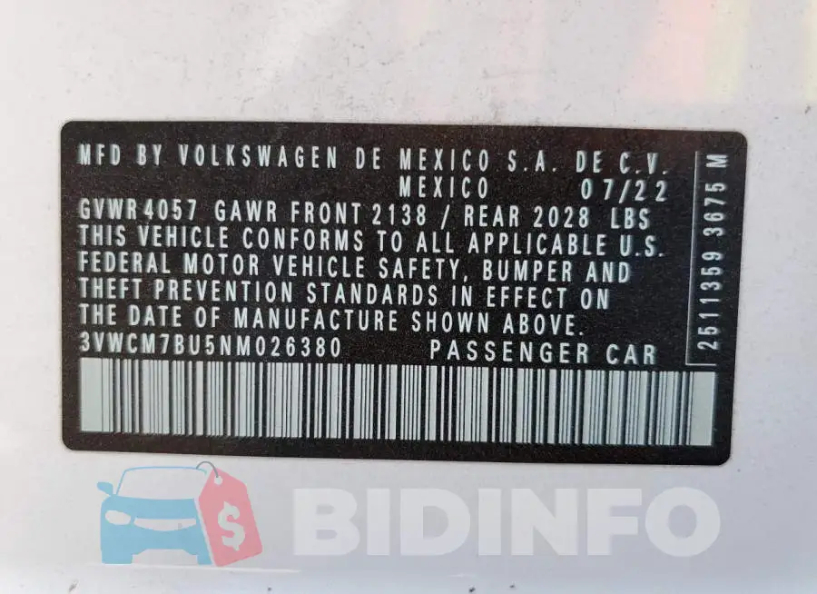 3VWCM7BU5NM026380 Photo# 12