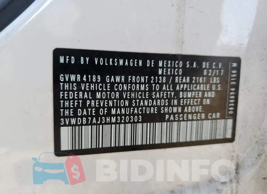 3VWDB7AJ3HM320303 Photo# 12
