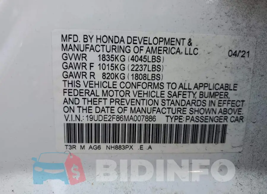 19UDE2F86MA007886 Photo# 12