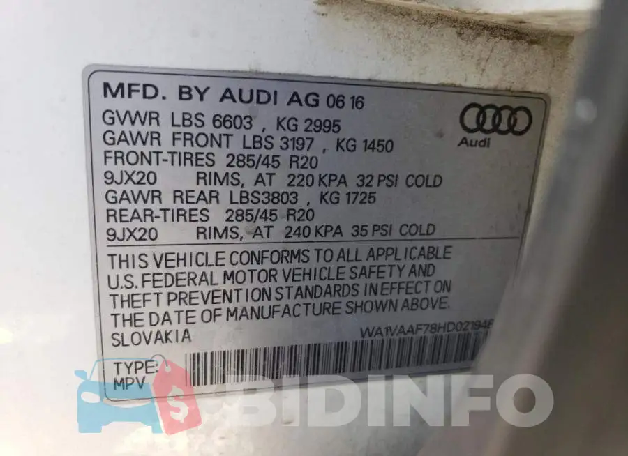WA1VAAF78HD021948 Photo# 13