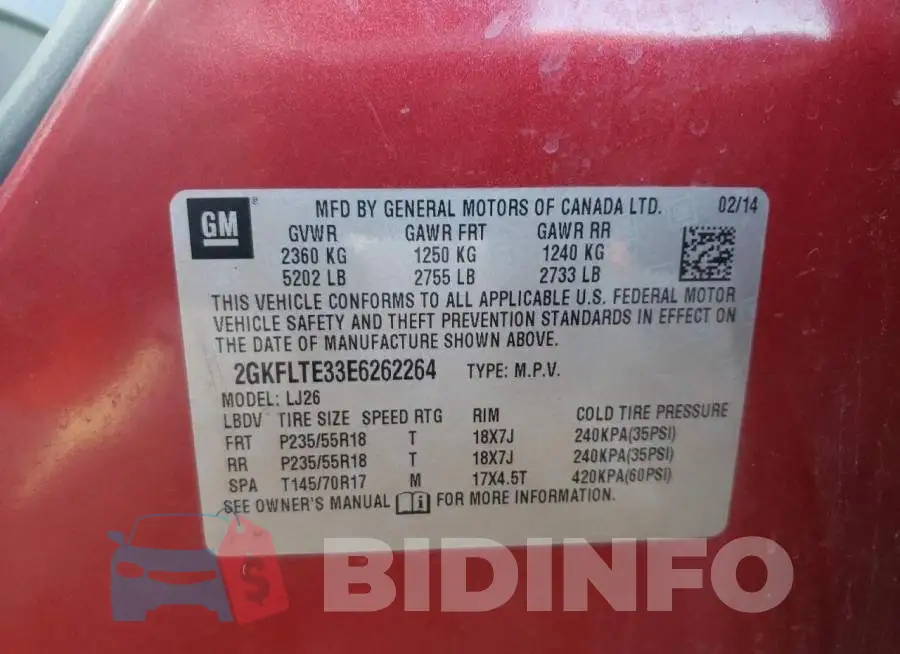 2GKFLTE33E6262264 Photo# 14