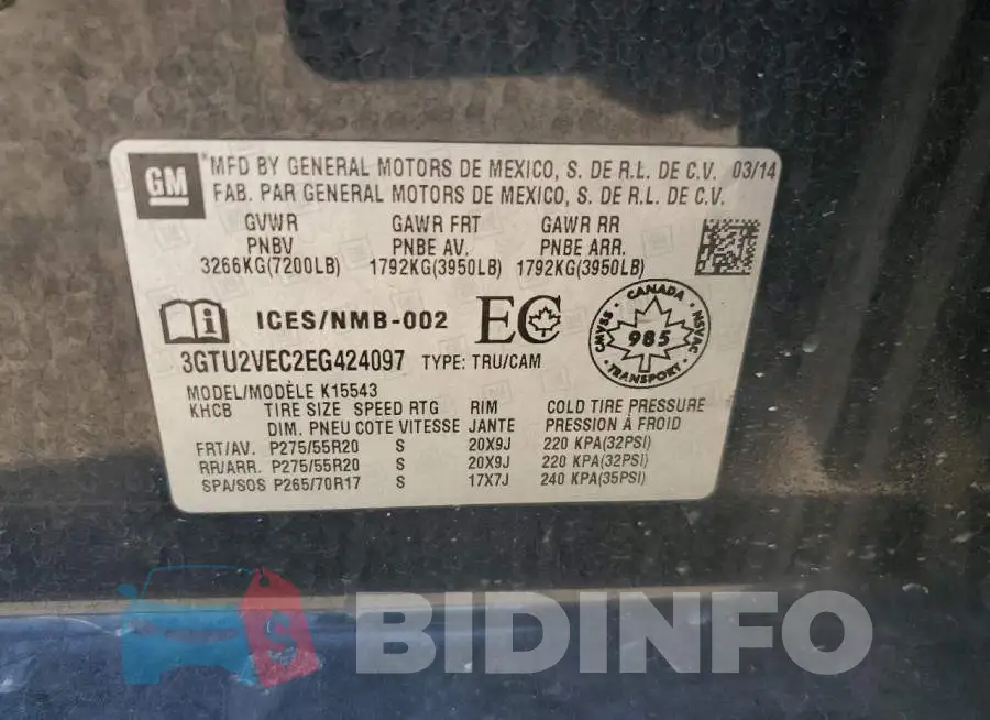 3GTU2VEC2EG424097 Photo# 13
