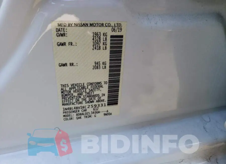 1N4BL4BV1KC259331 Photo# 12