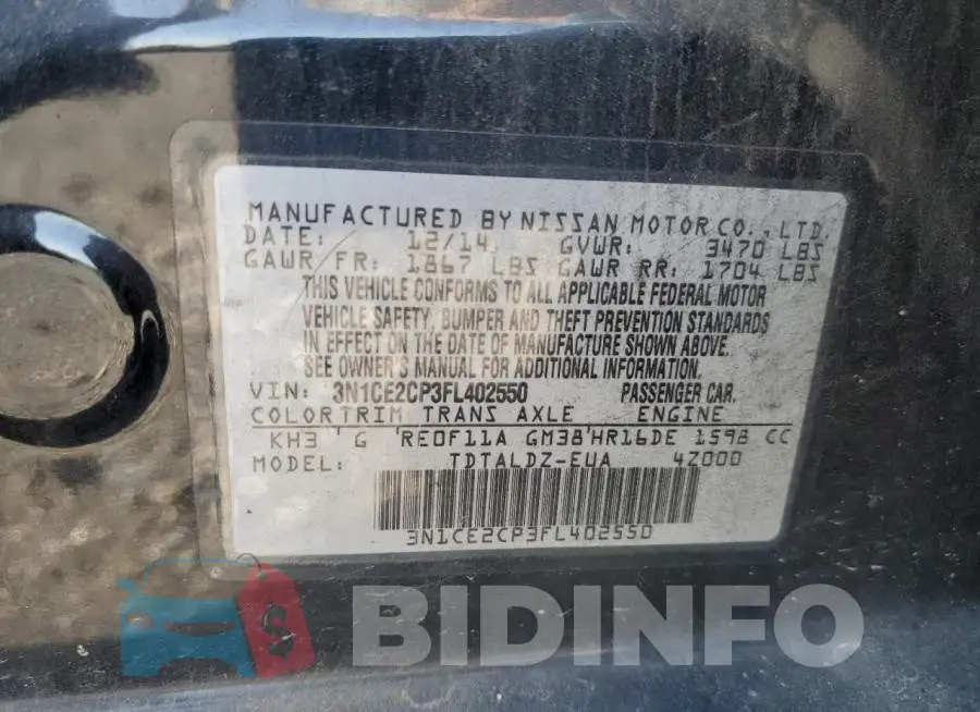 3N1CE2CP3FL402550 Photo# 13