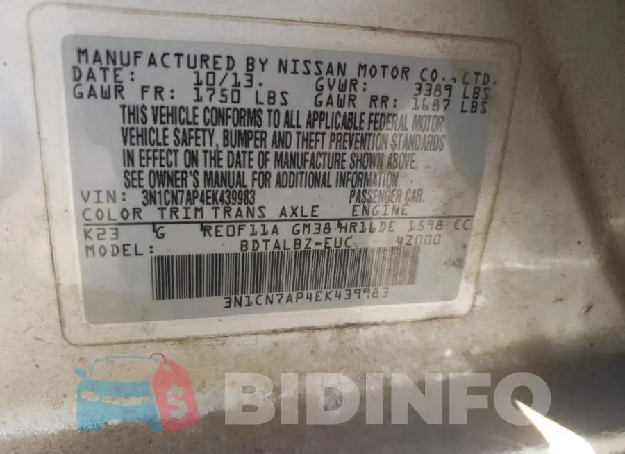 3N1CN7AP4EK439983 Photo# 12