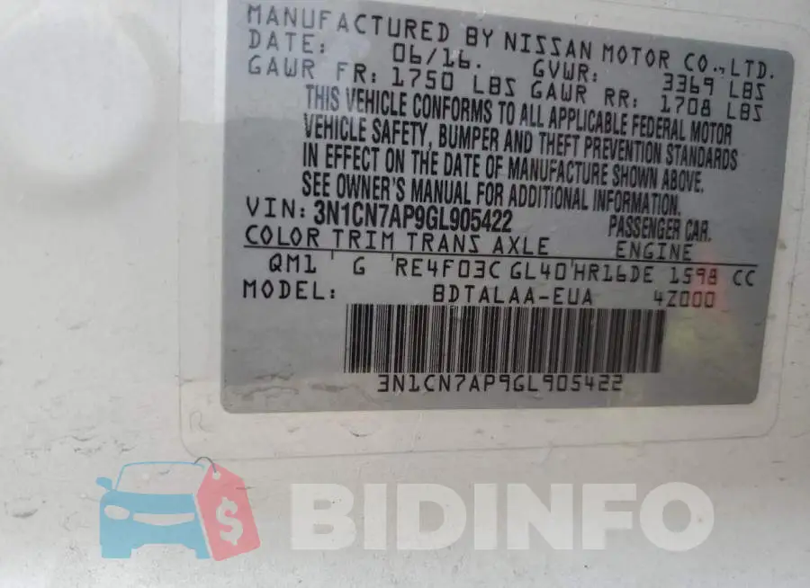 3N1CN7AP9GL905422 Photo# 12