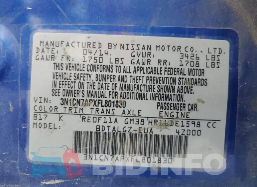 3N1CN7APXFL801830 Photo# 13