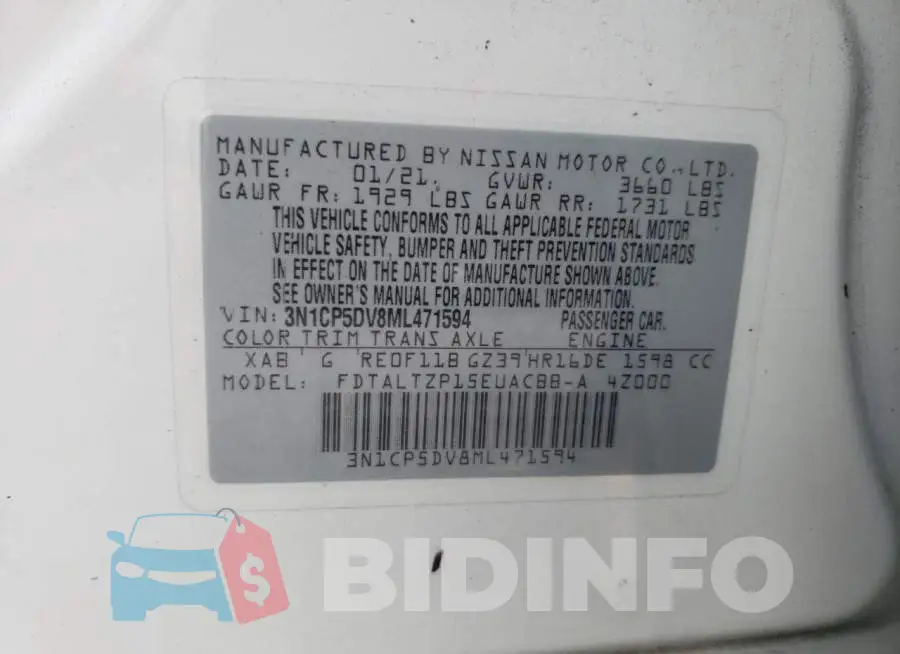 3N1CP5DV8ML471594 Photo# 14