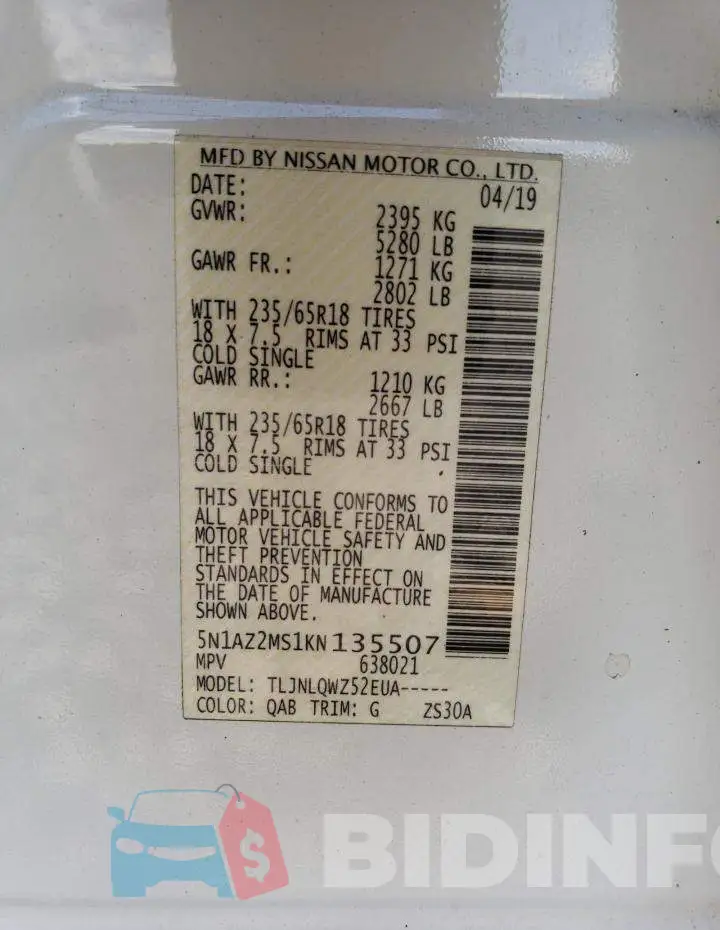5N1AZ2MS1KN135507 Photo# 13
