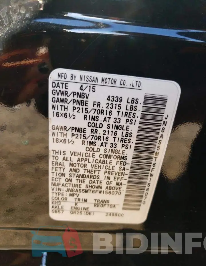 JN8AS5MT6FW156070 Photo# 13