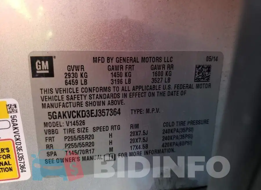 5GAKVCKD3EJ357364 Photo# 14