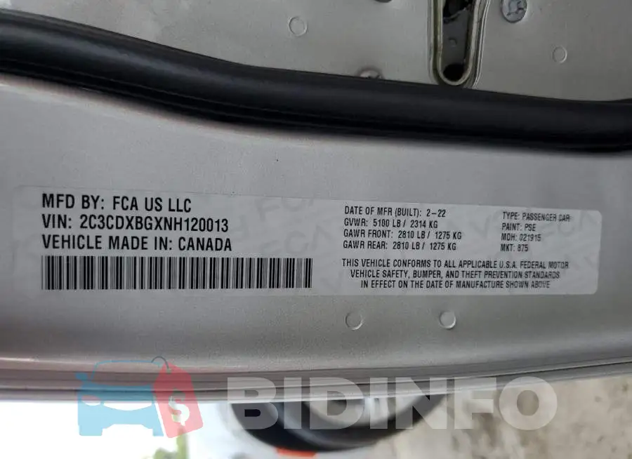 2C3CDXBGXNH120013 Photo# 12