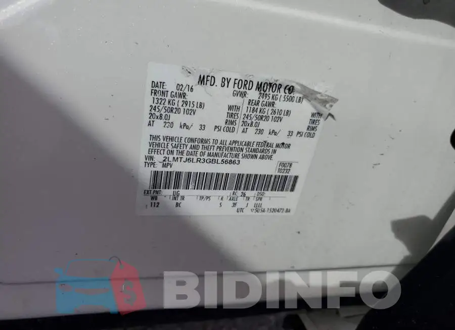 2LMTJ6LR3GBL56863 Photo# 13